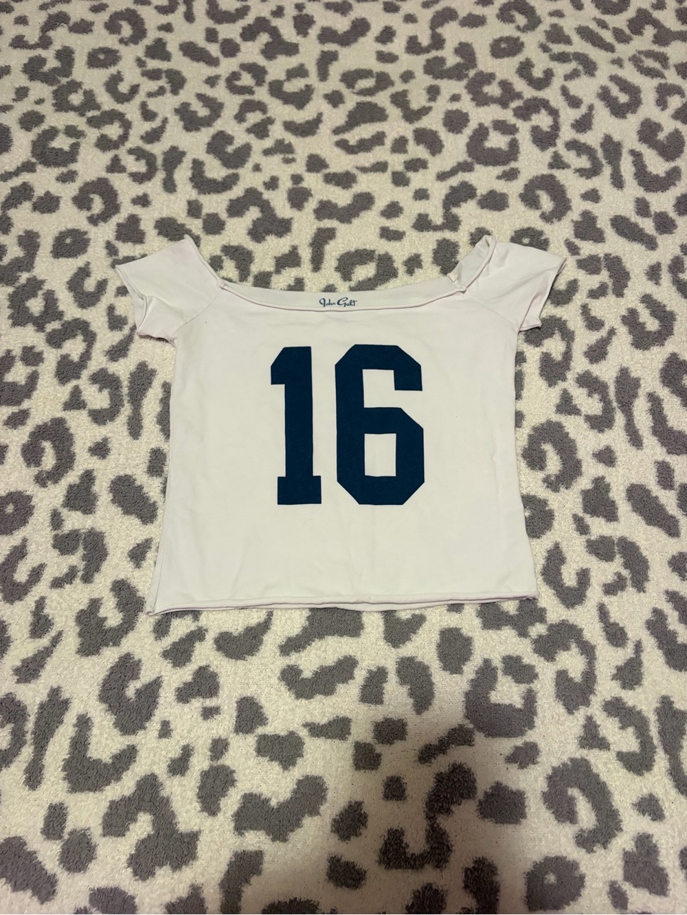 Brandy Melville Light Pink Off-Shoulder Tee with Navy '16' Graphic